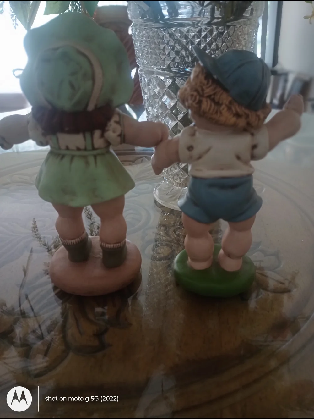 Vintage Cabbage Patch Ceramic Boy and Girl Figurines - Green and Blue